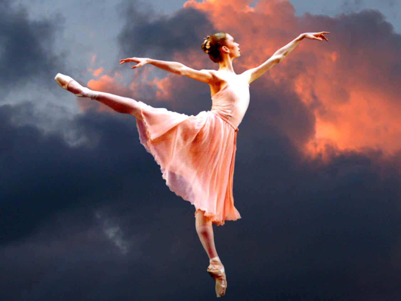 Ballerina Dancer Sunset Sky Digital Art Background