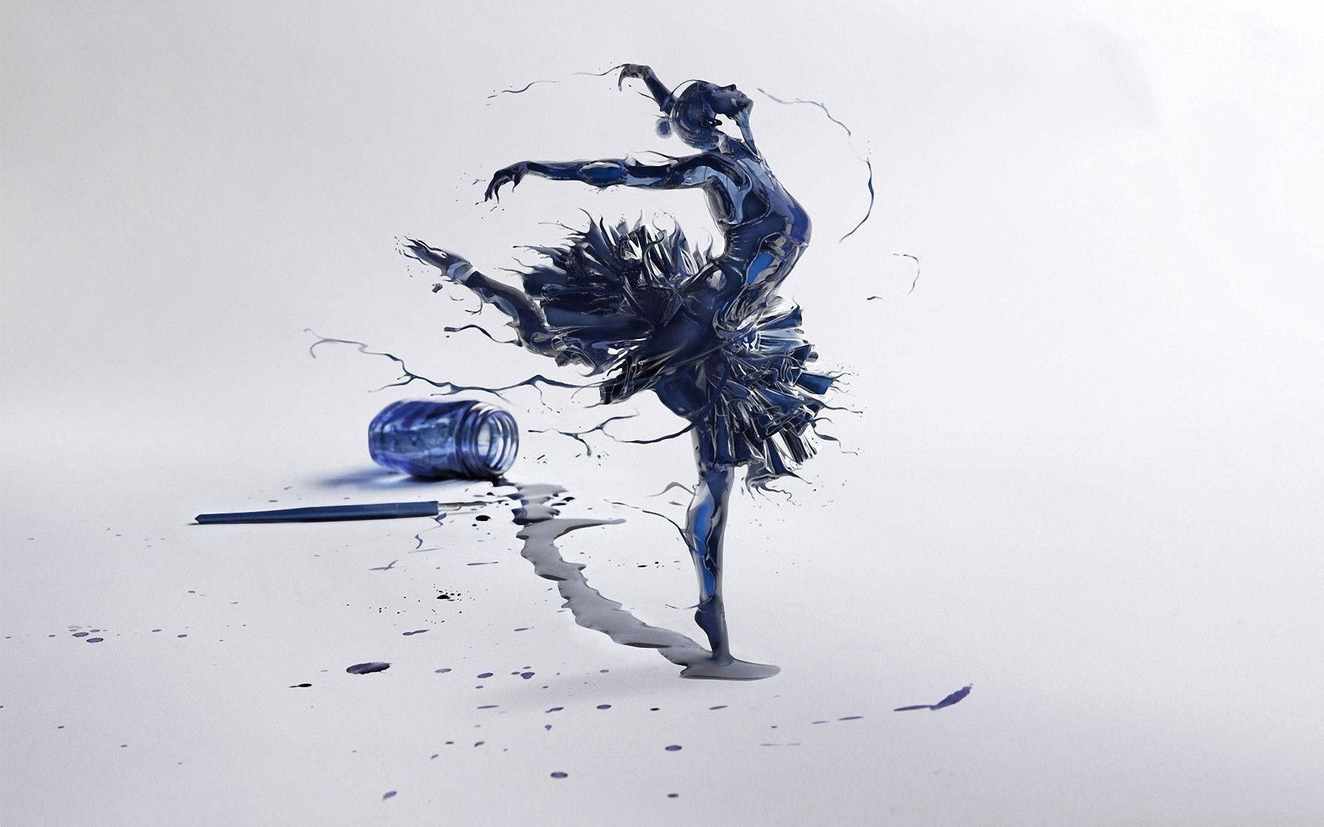 Ballet Dancer Blue Ink Art Background