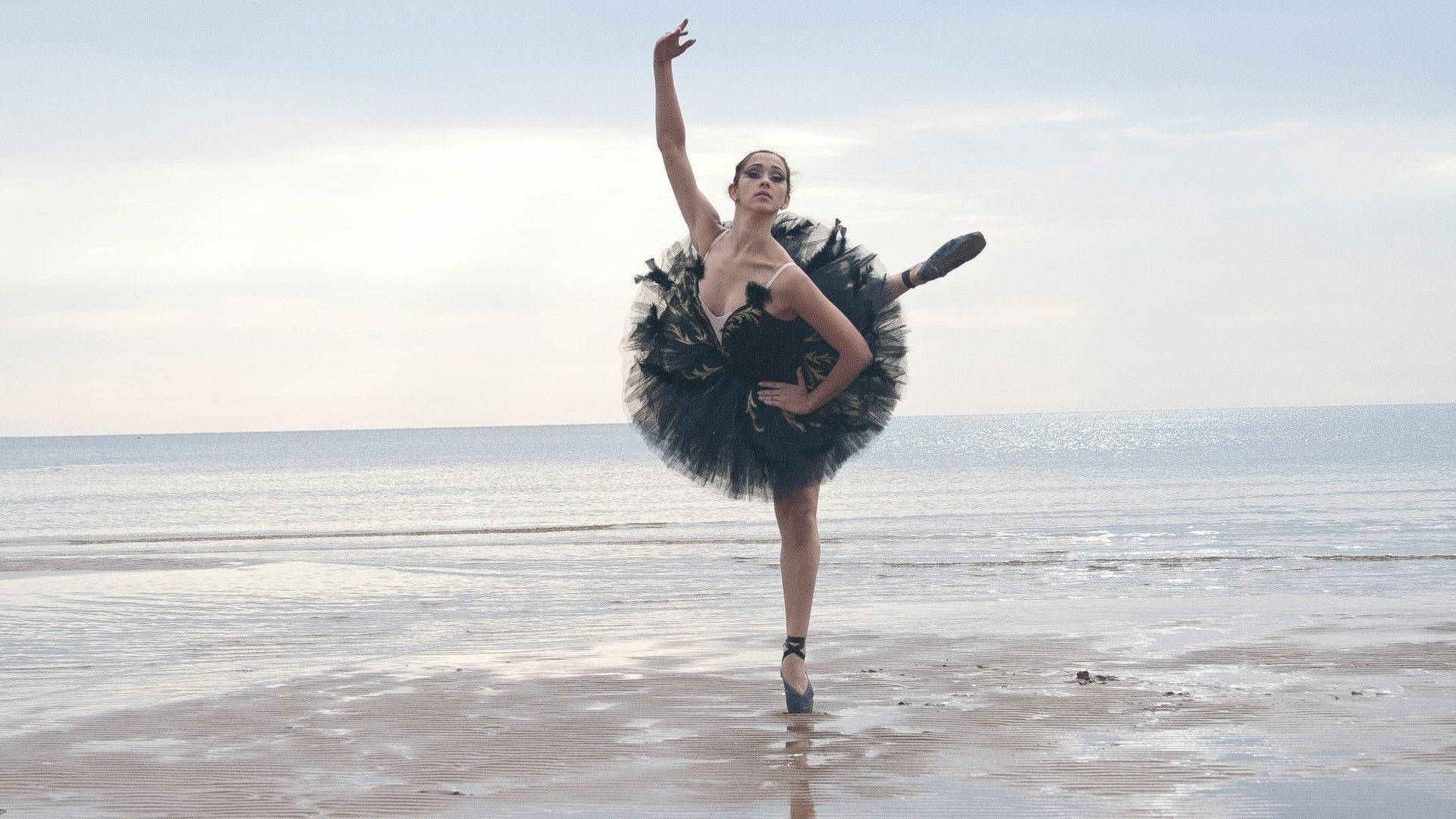 Ballet Dancer In The Sea Background