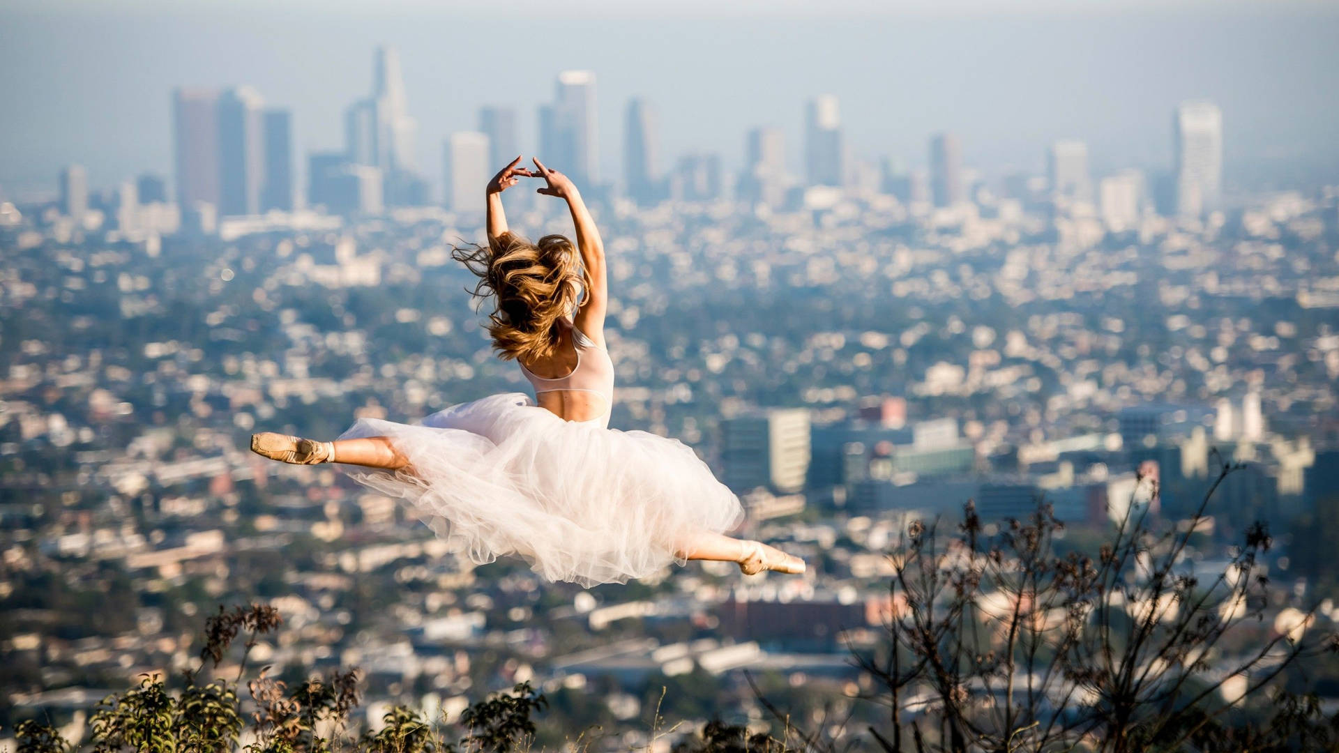 Ballet Dancer With City Overview Background