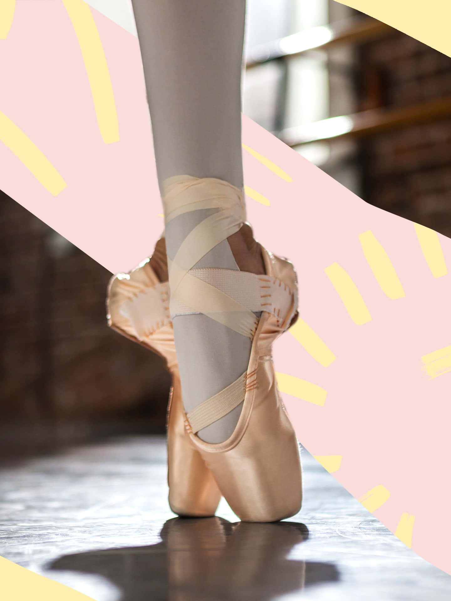 Ballet Shoes With Pink Ribbons On The Feet Background
