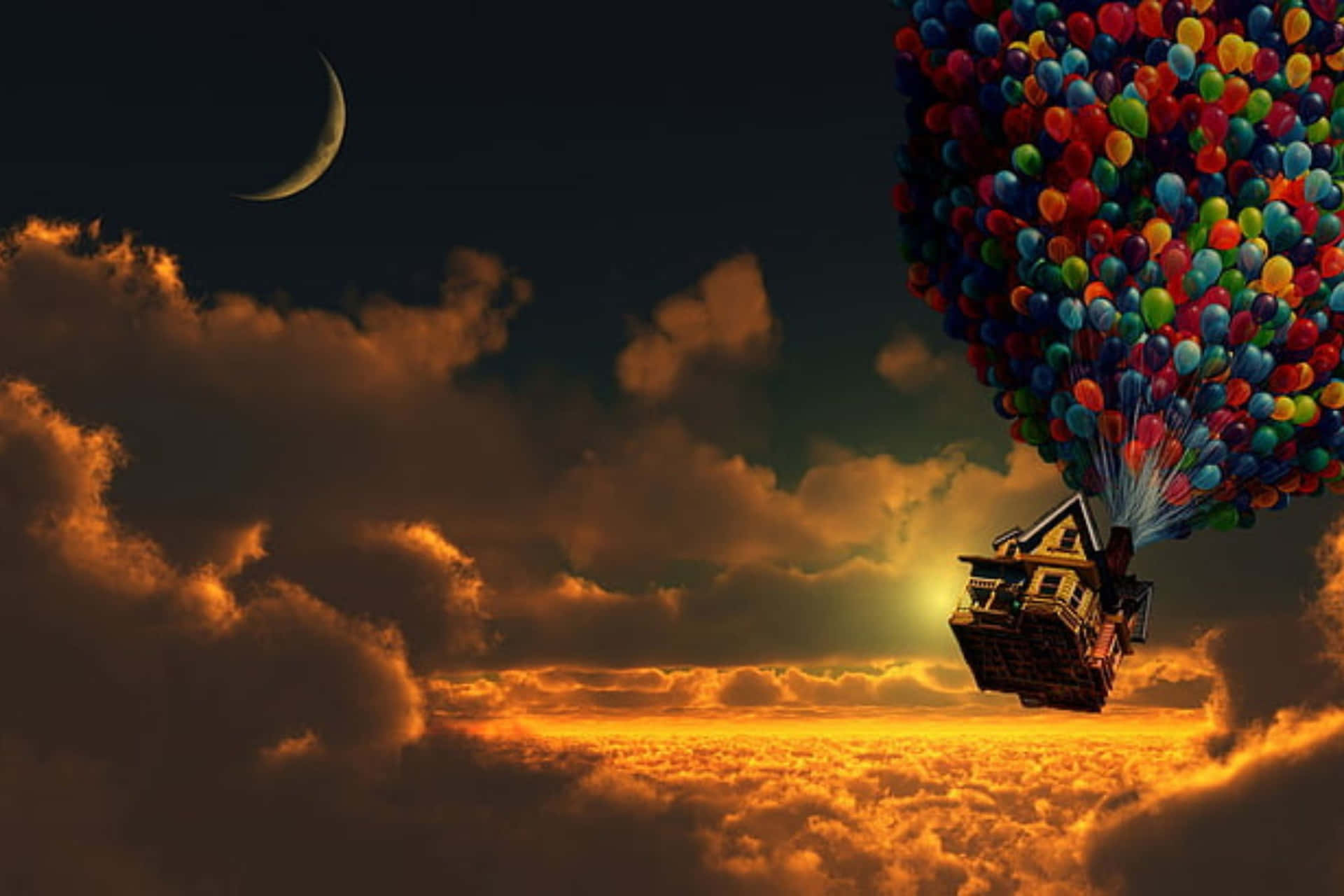 Balloon House Fantasy Sky Background