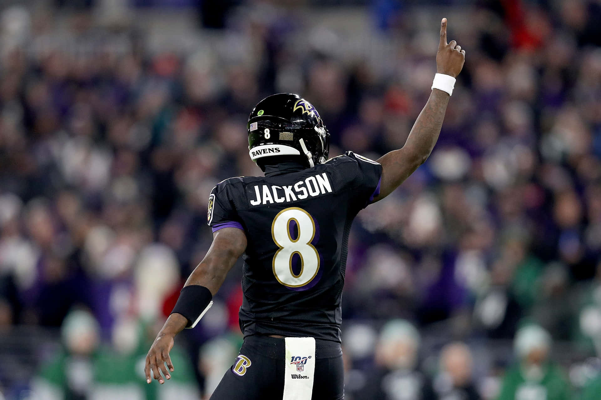 Baltimore Ravens Quarterback Lamar Jackson Celebrates The Teams Winning Drive Of The 2019 Season