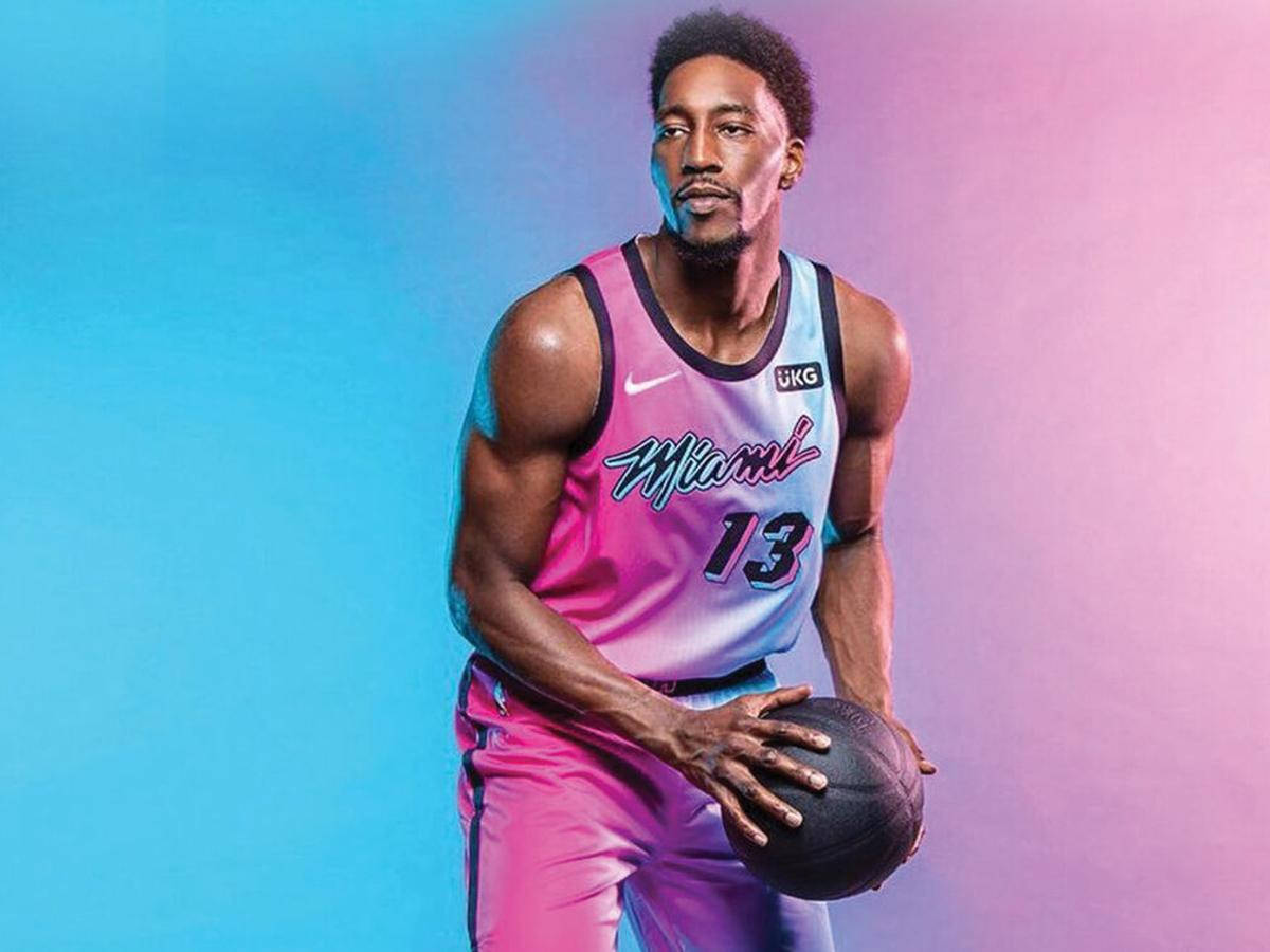 Bam Adebayo Against Blue And Pink Background