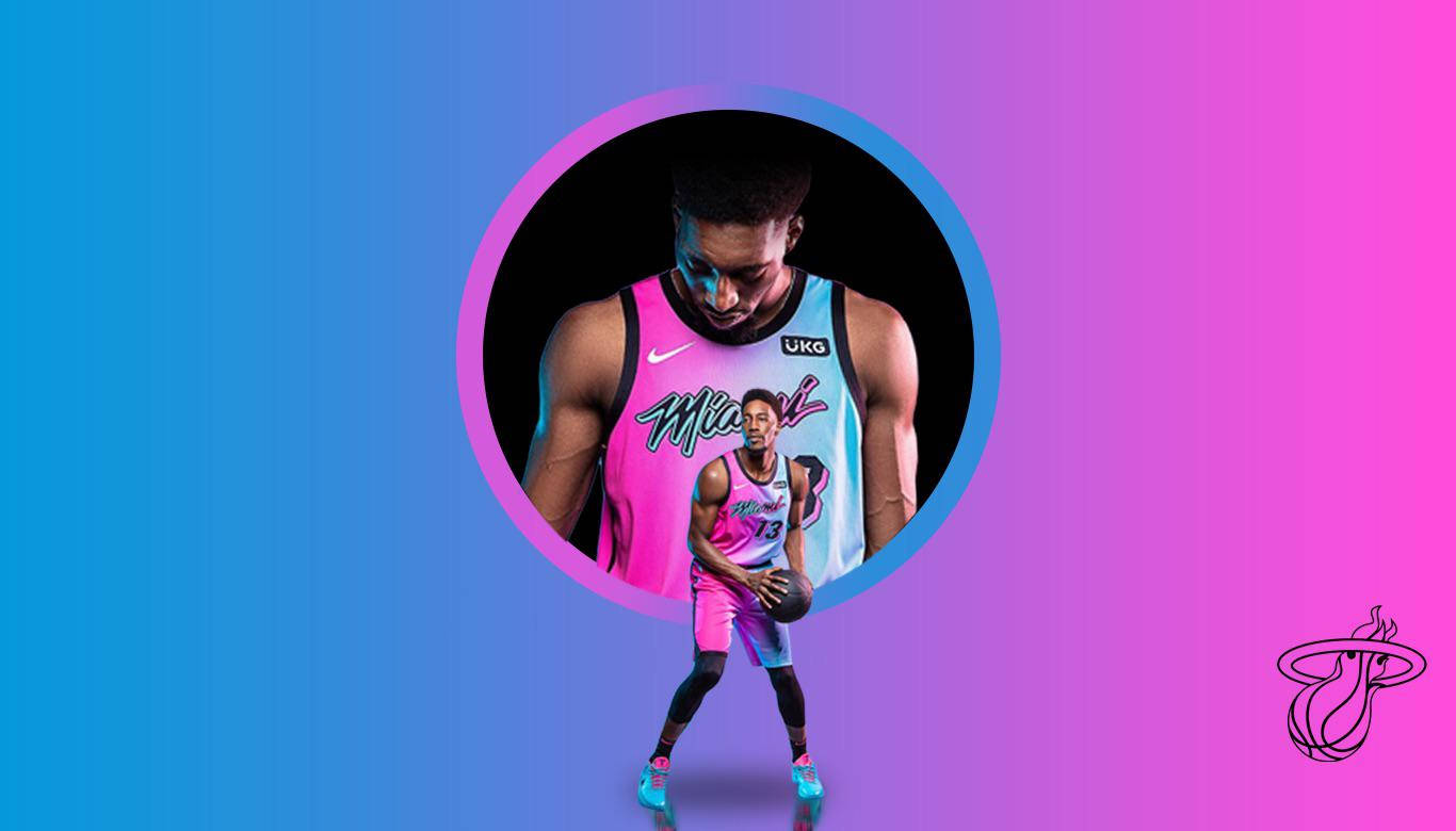 Bam Adebayo In Blue And Pink Background