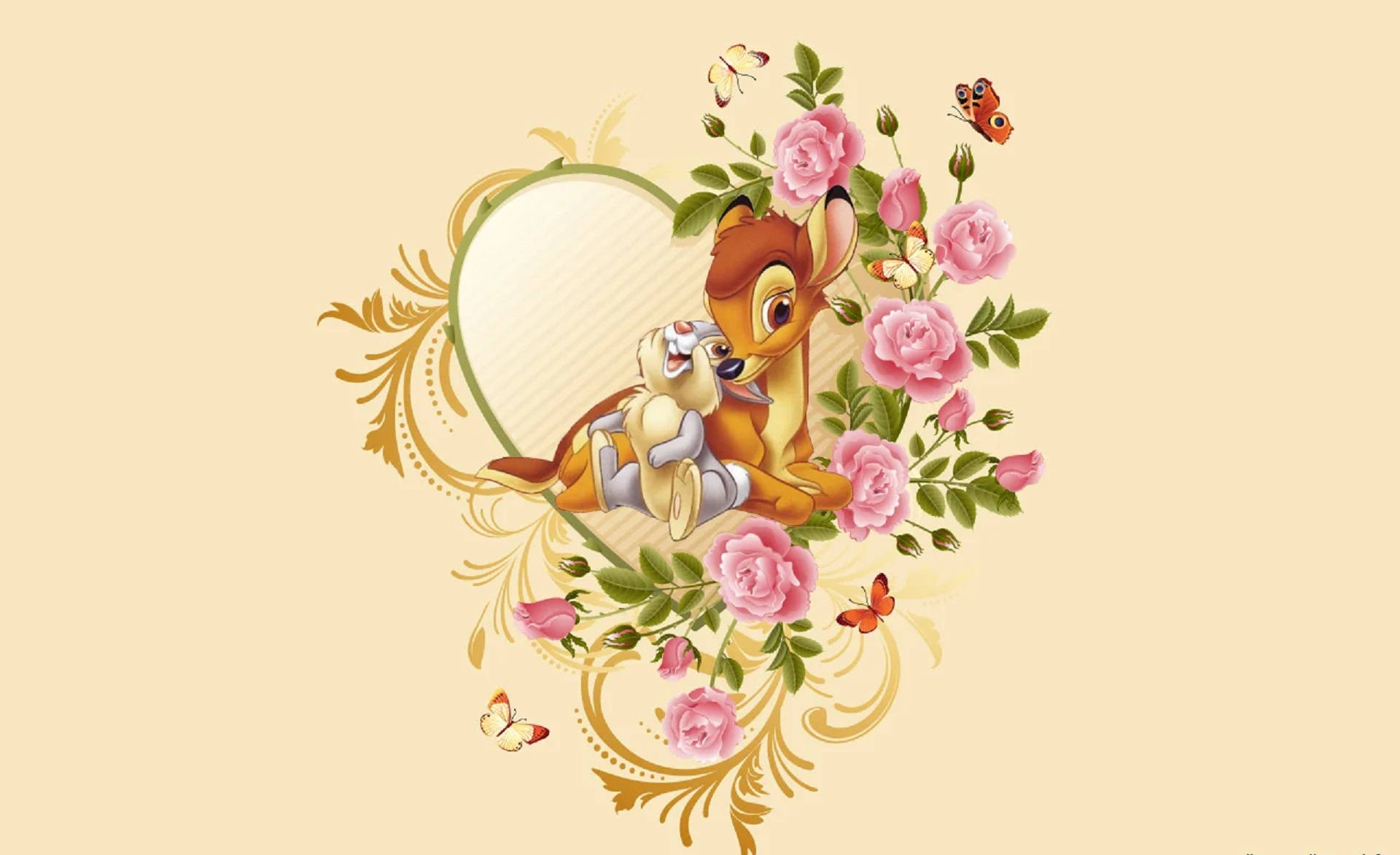 Bambi And Thumper Floral Portrait Background