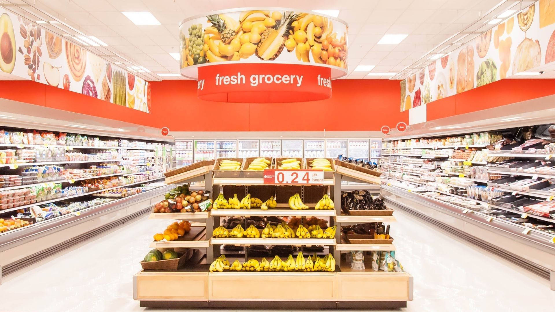 Banana Display In Grocery Store Background