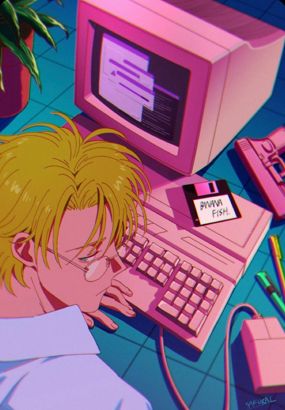 Banana Fish Retro Keyboard Aesthetic Background