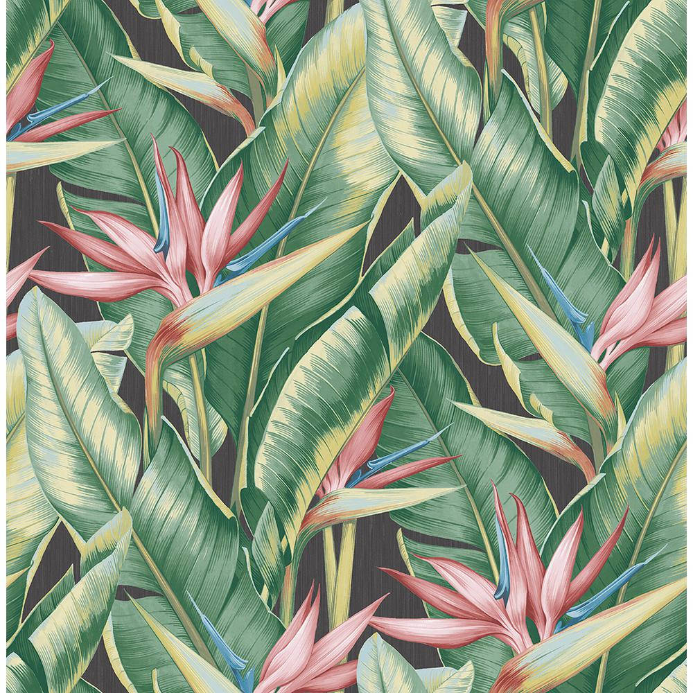 Banana Leaves And Pink Flowers Background
