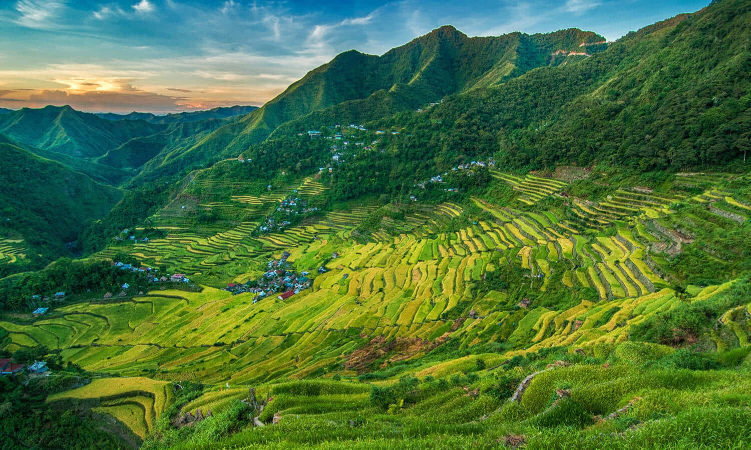 Banaue Rice Terraces In Philippines During Sunset