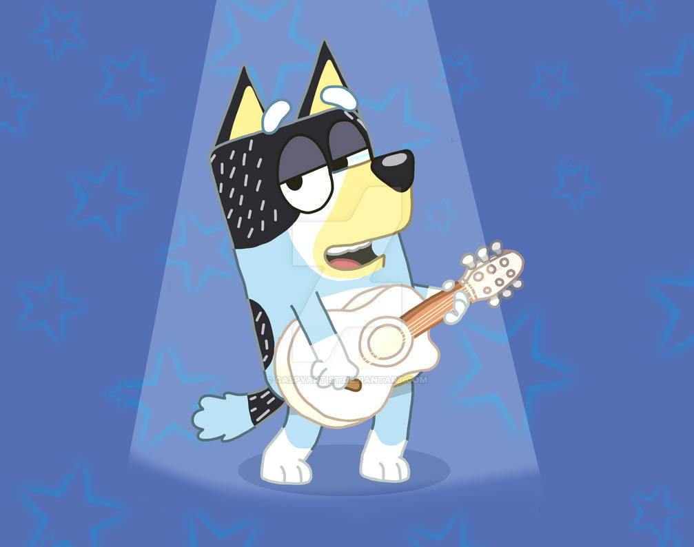 Bandit Singing With Guitar In Bluey Background