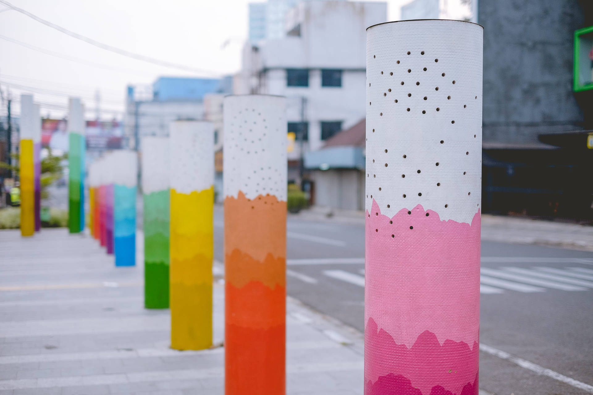 Bandung Colorful Street Poles Background