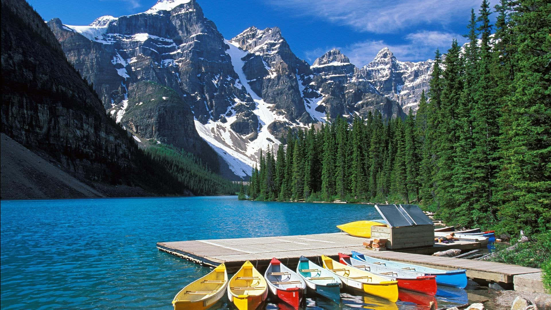 Banff National Park Dock Kayaks And Dinghies Background