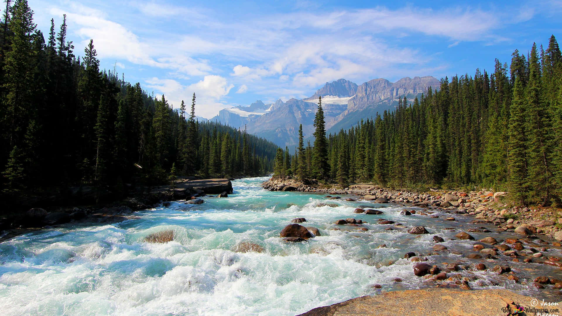 Banff National Park Flowing River Background