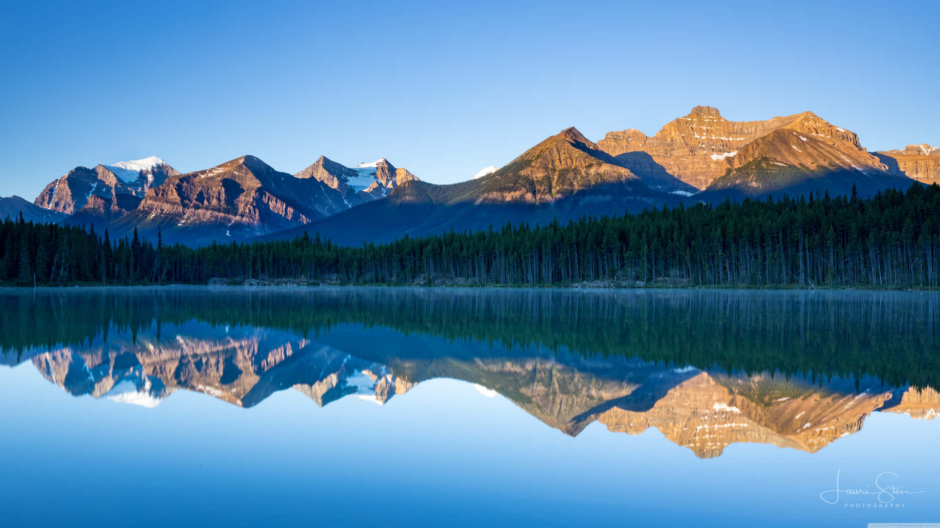 Banff National Park River Forest Mountains Background