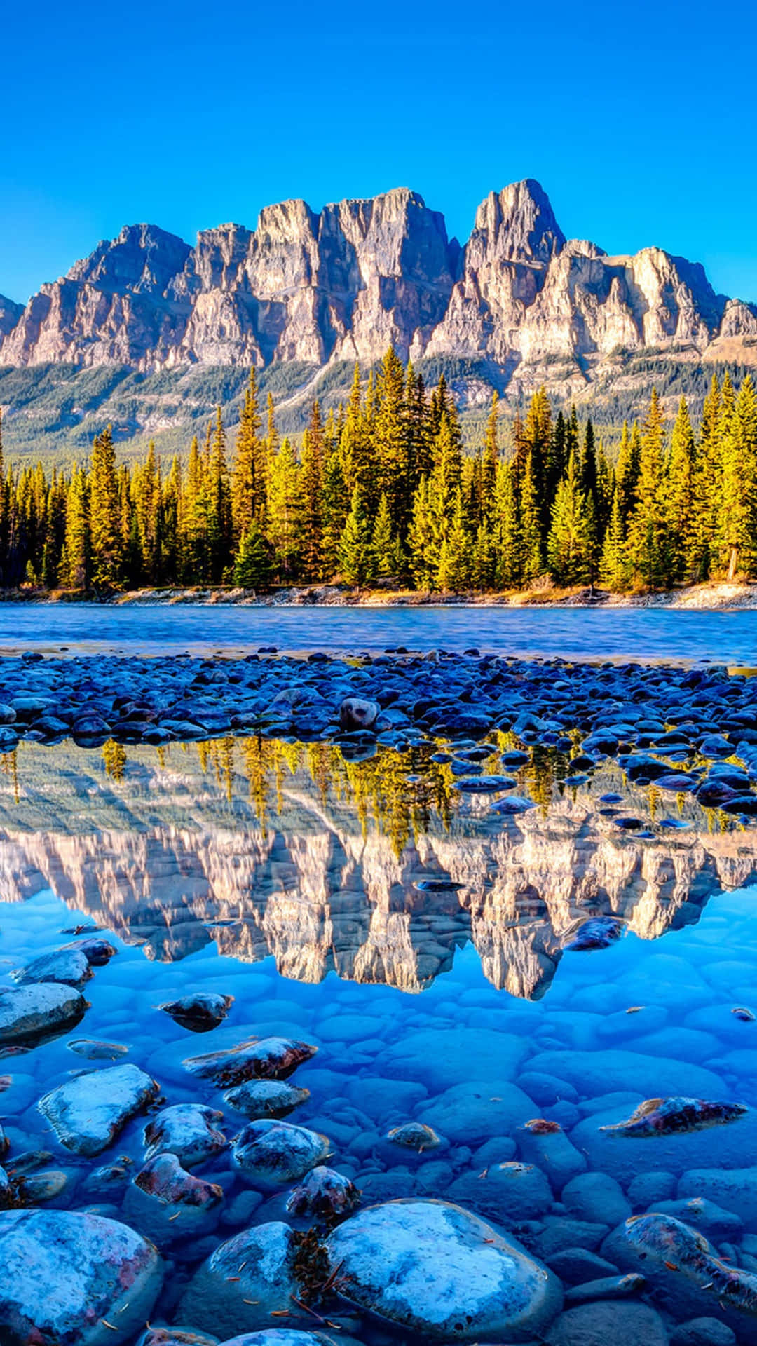 Banff National Park Stones By The Riverside Background