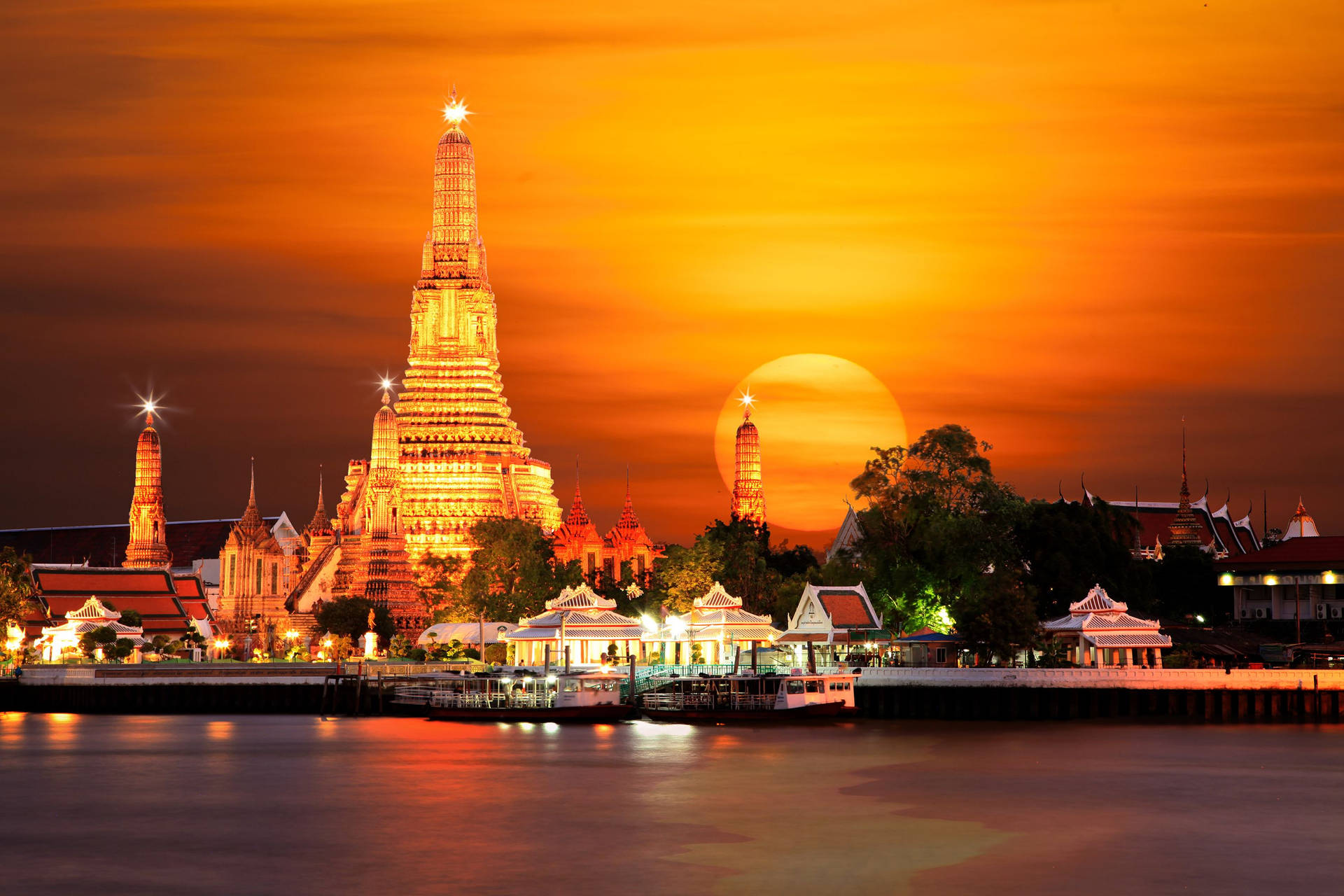 Bangkok Chao Pharaya Sunset Photography Background
