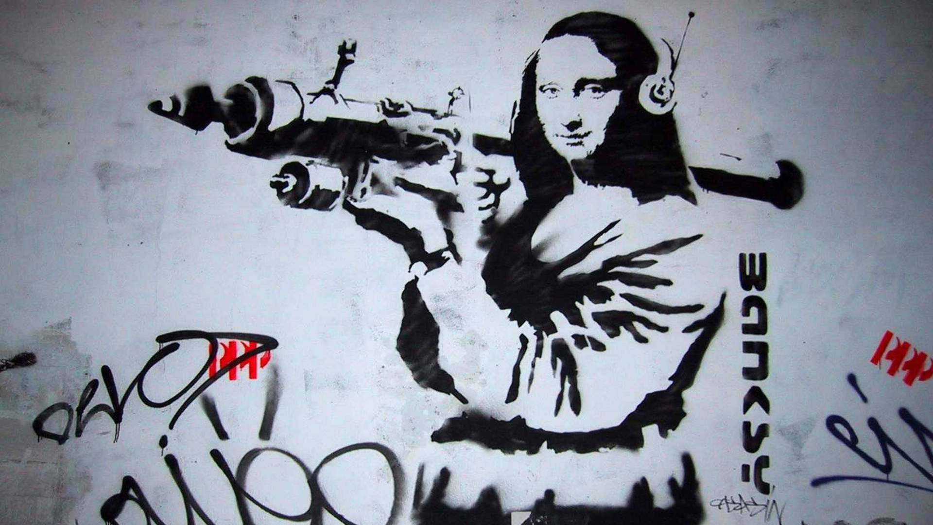 Banksy Mona Lisa Rocket Launcher Background