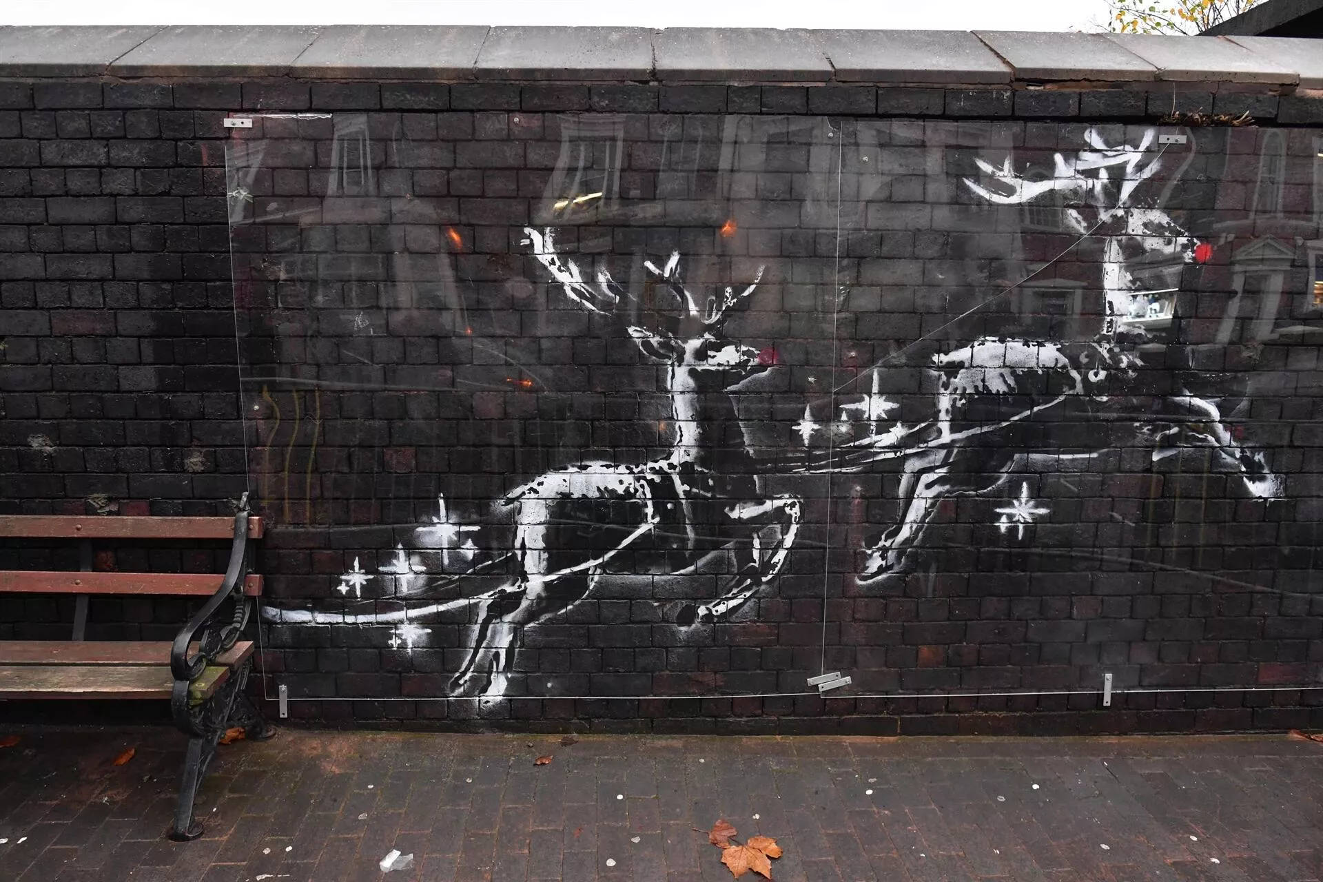Banksy Reindeers Take Off Art Background
