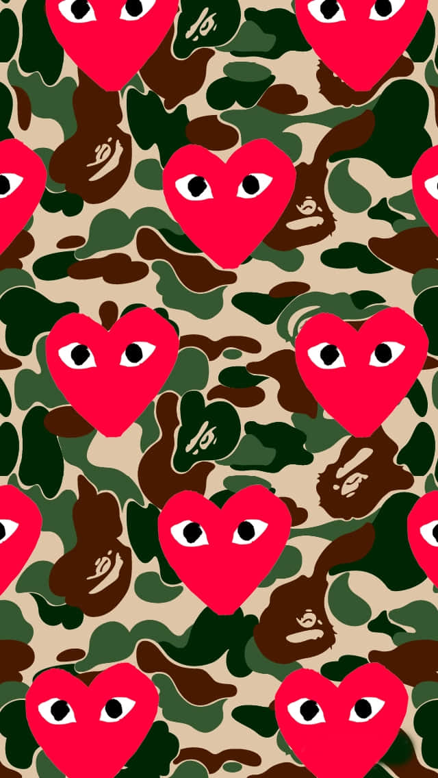 Bape Army Camo And Cdg Play Hearts Background