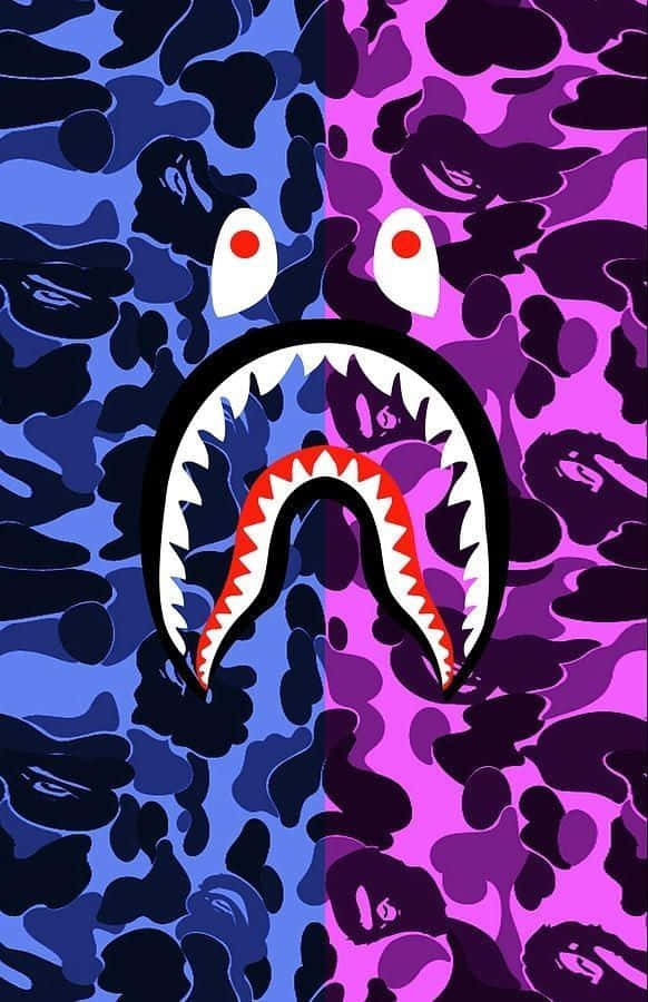 Bape Blue And Purple Camo Shark Face Background