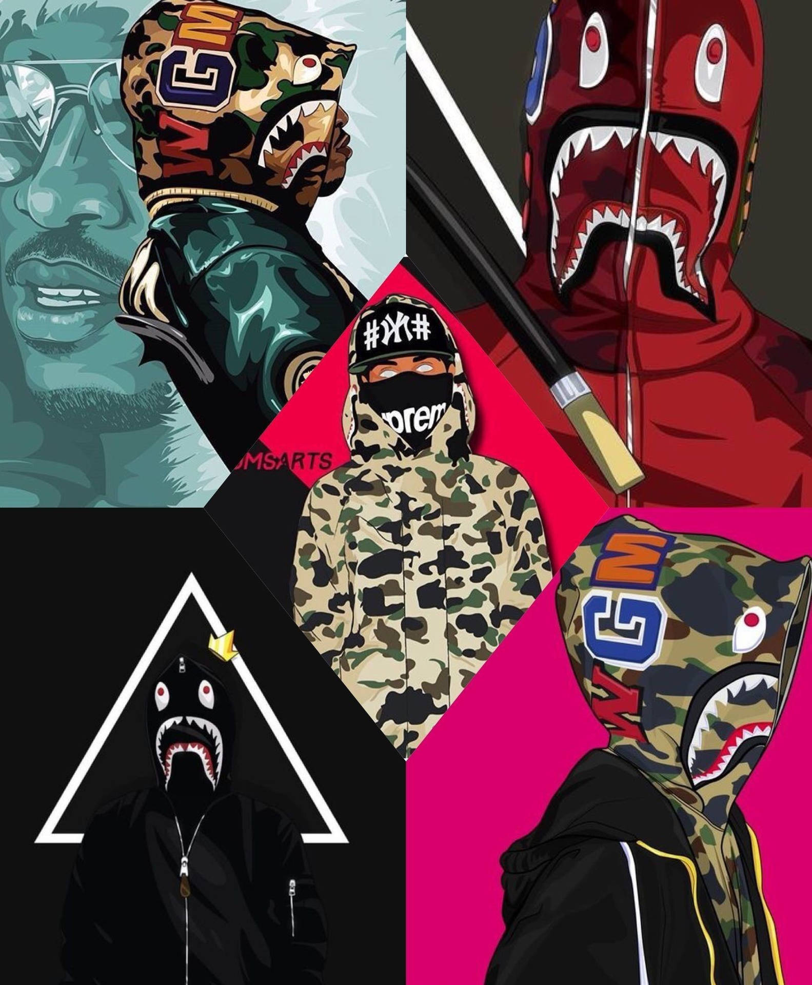 Bape Cartoon Collage Background