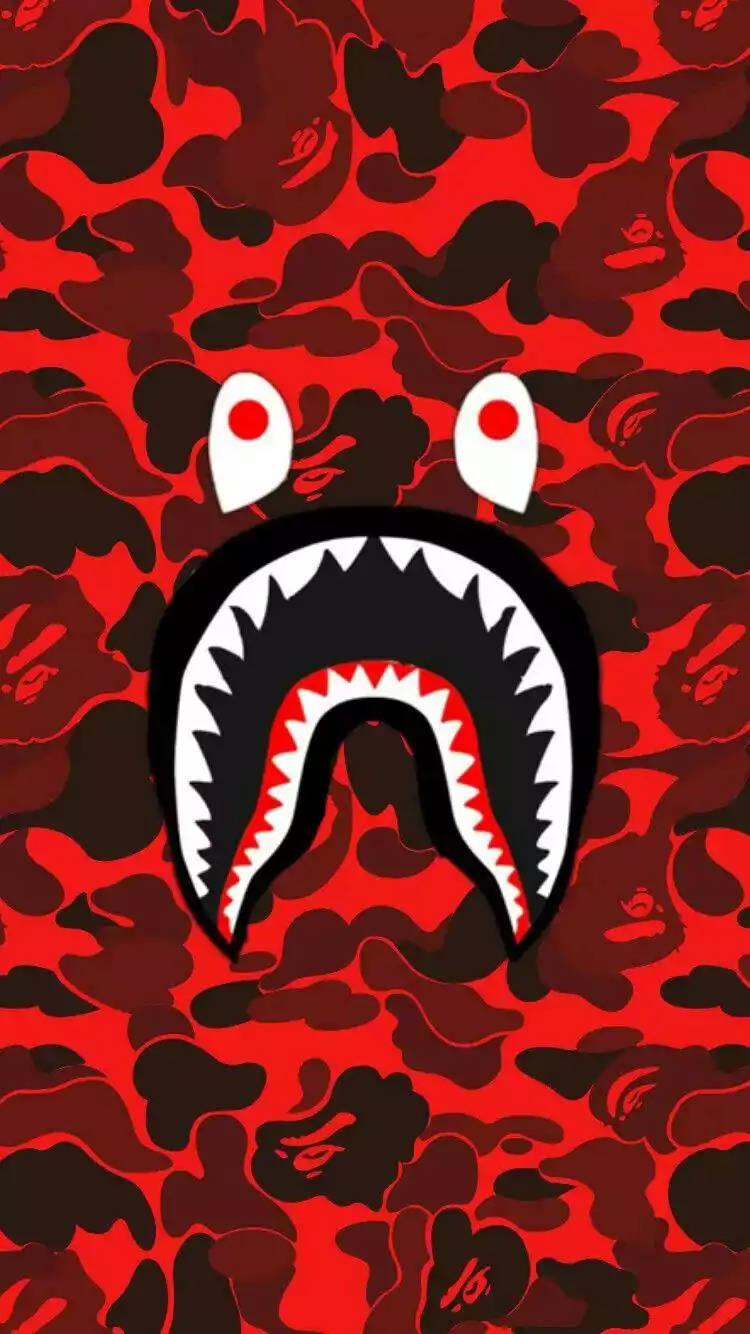 Bape Cartoon With Red Fatigue Prints Background