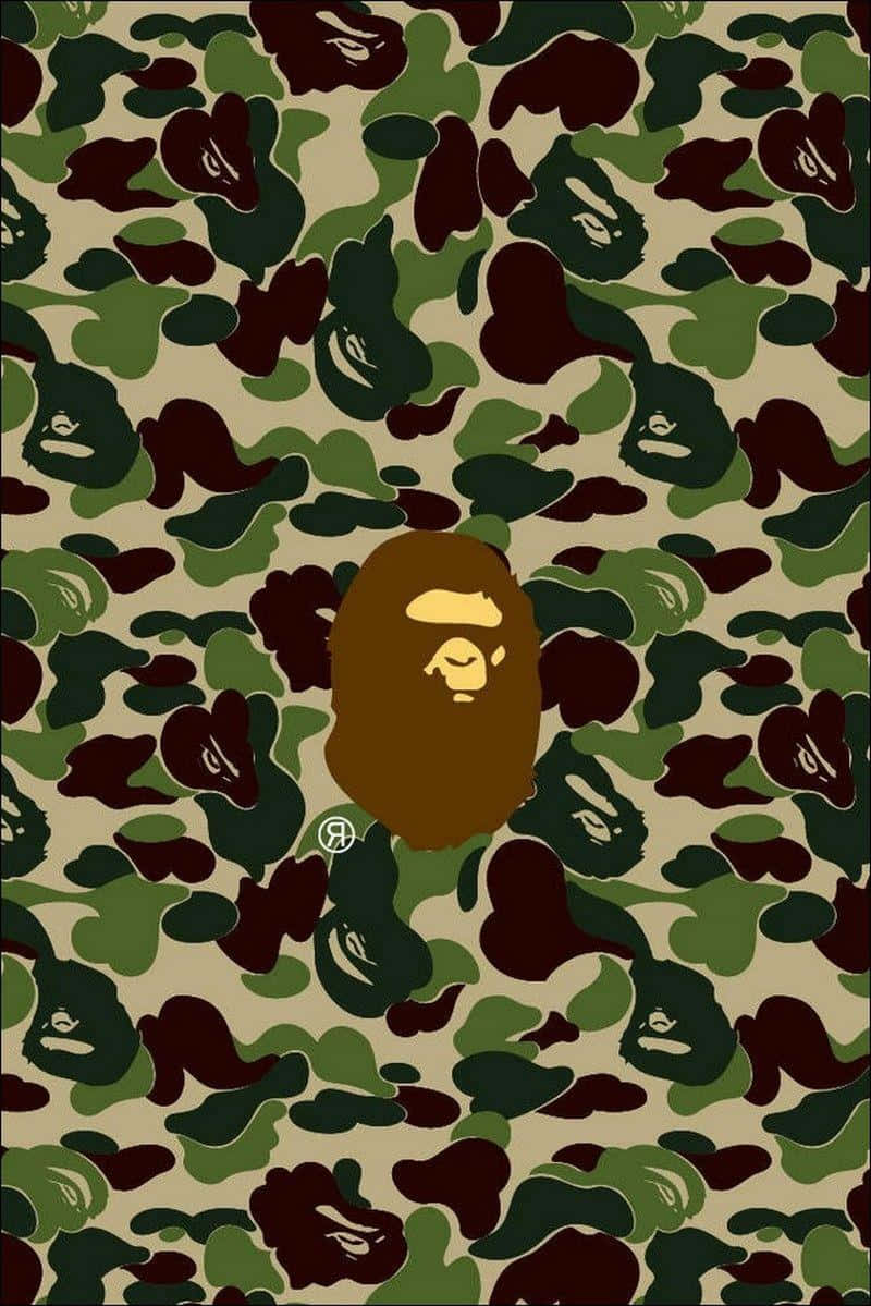 Bape Monkey On Green Camo Patern Background