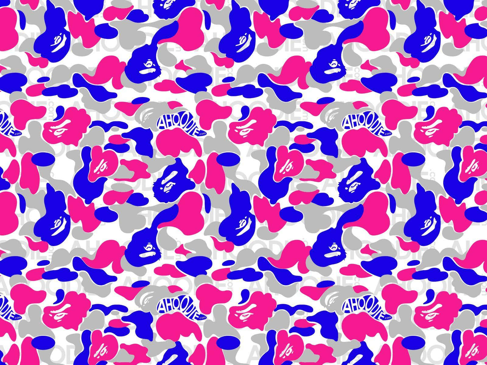 Bape Pink And Blue Camo Pattern Background