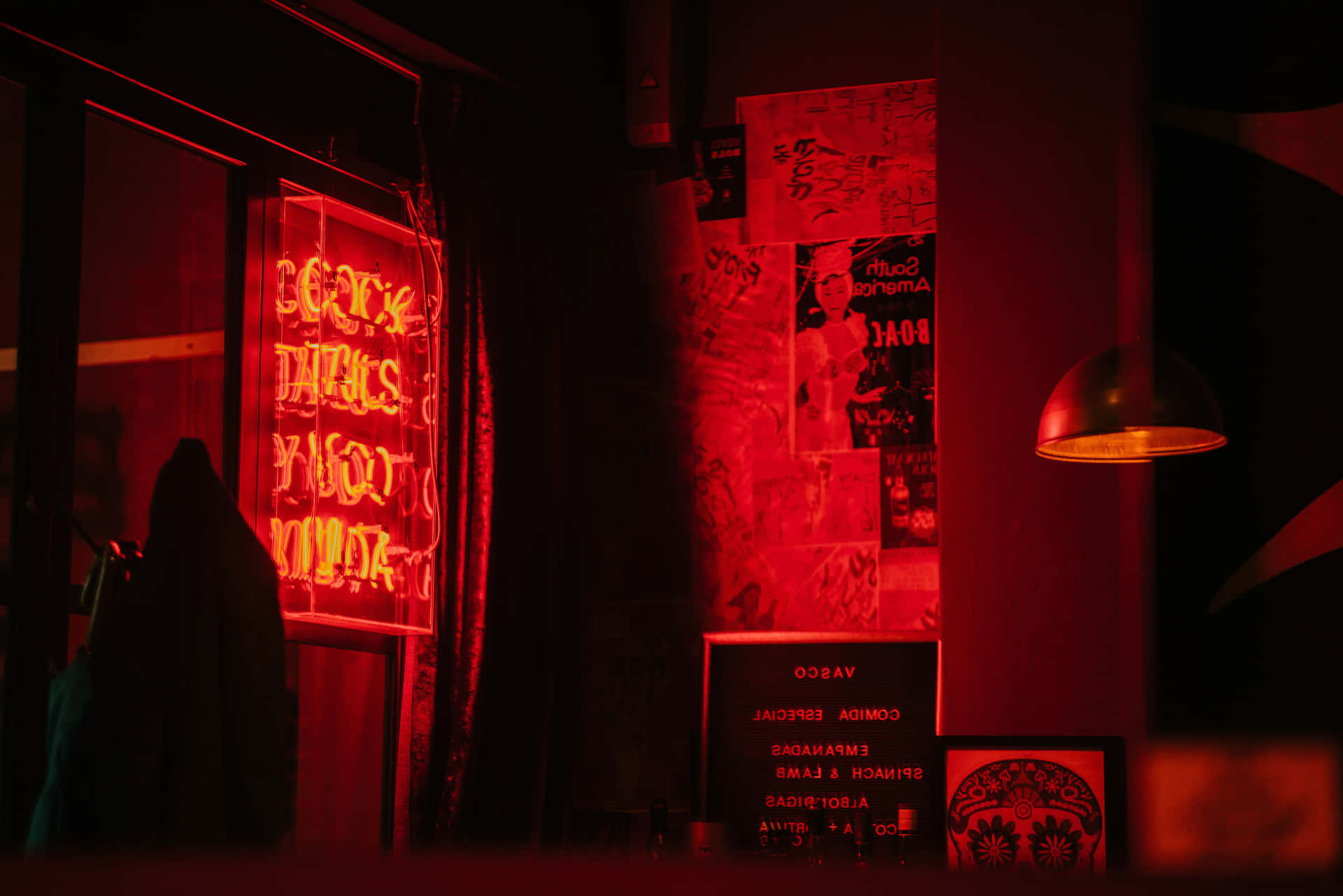 Bar With Black And Red Aesthetic Neon Light