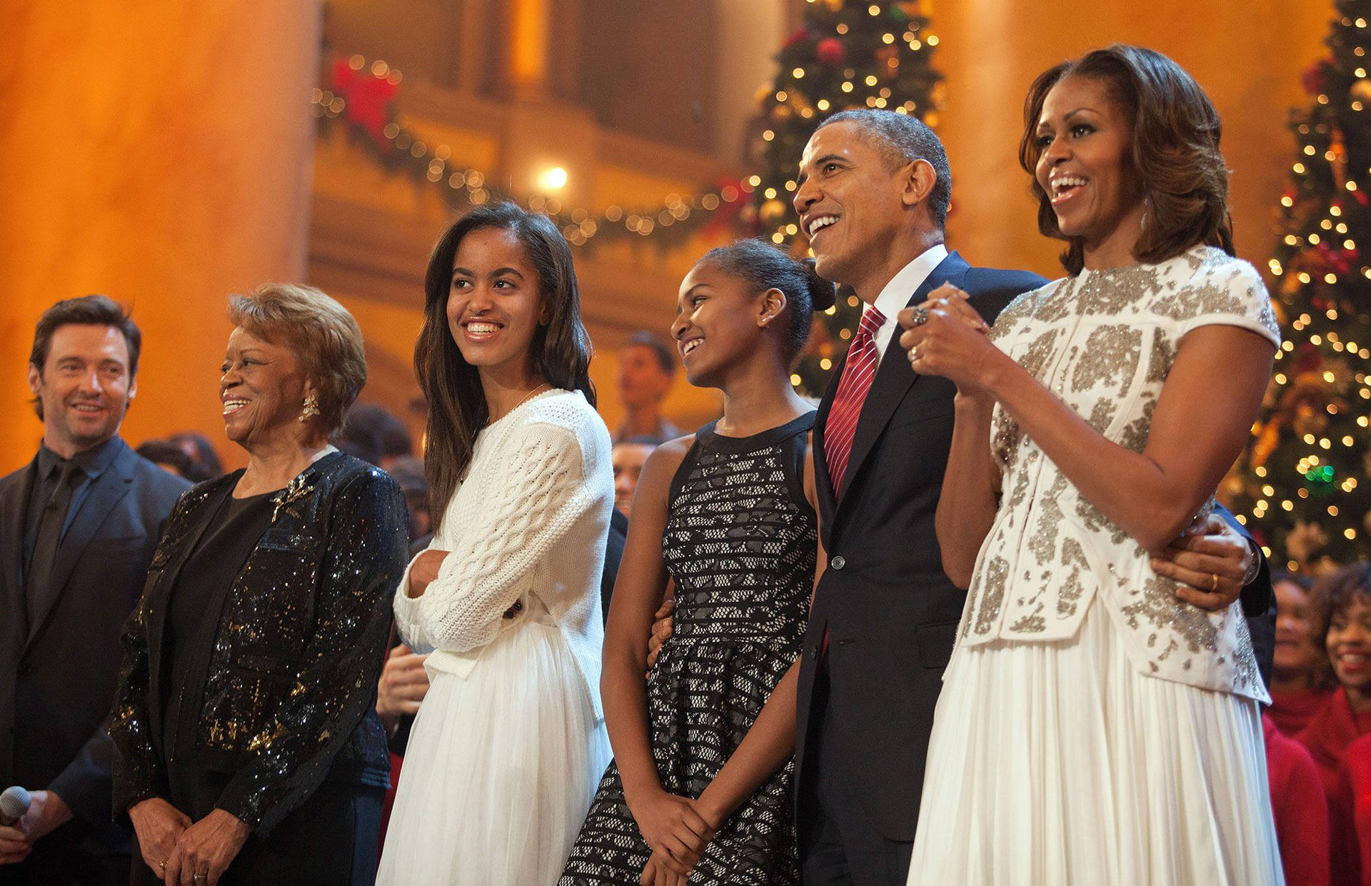 Barack Obama Family On Christmas Background