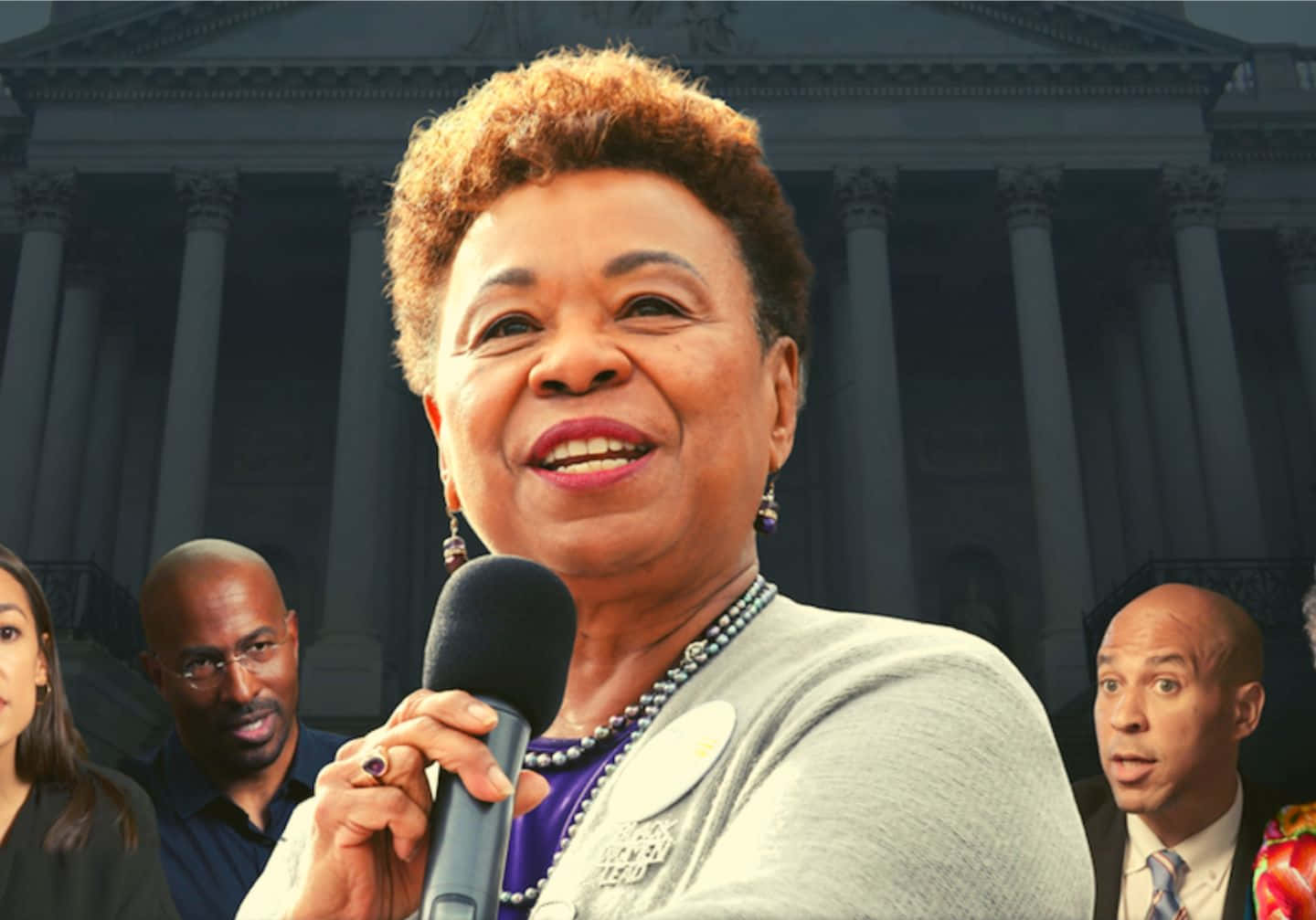 Barbara Lee Holding Microphone Background