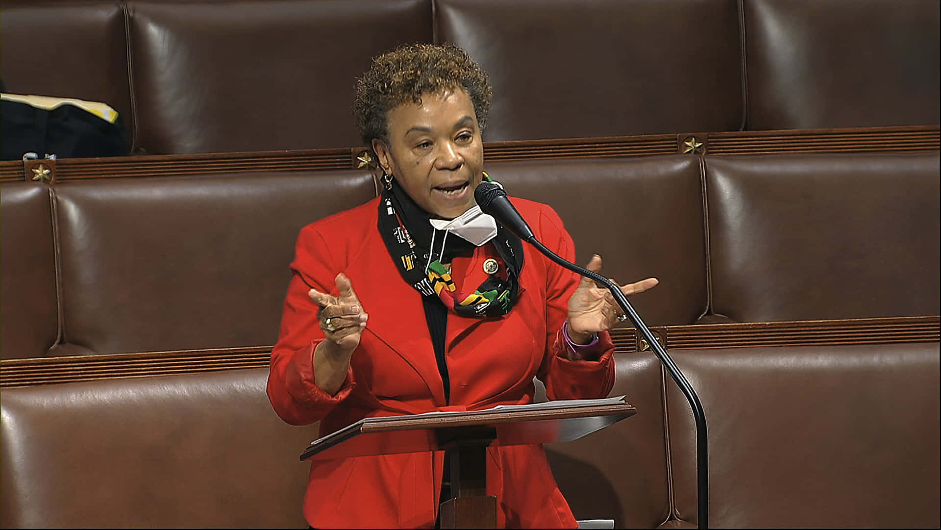 Barbara Lee Passionately Gesturing During A Speech Background