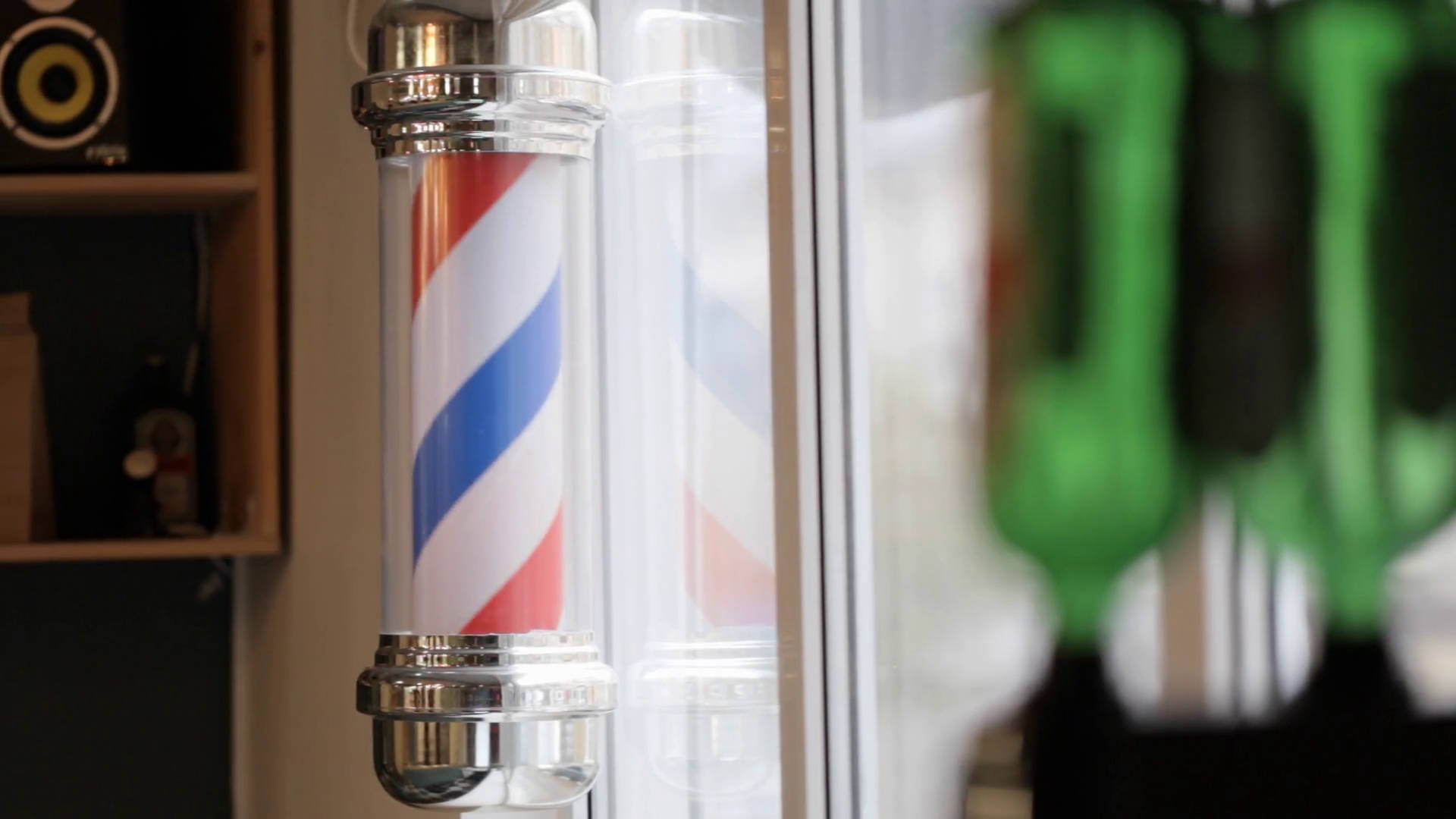 Barber Pole Beside Window Background