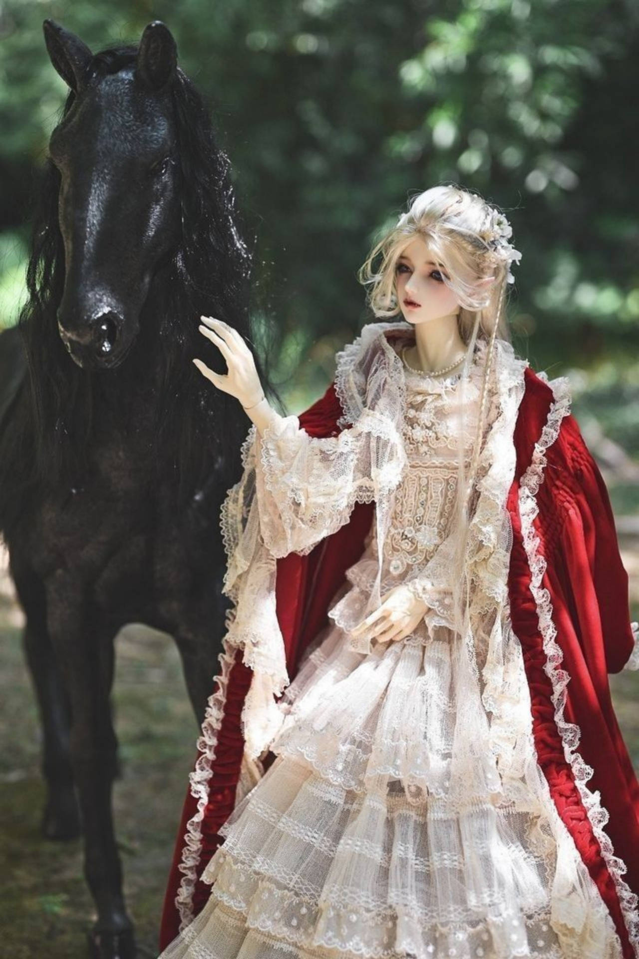Barbie Doll Elf Queen Beside Black Horse Background