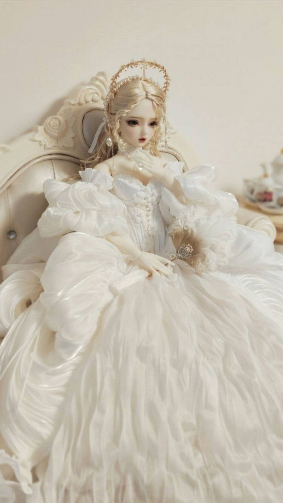Barbie Doll White Princess Ball Gown Background
