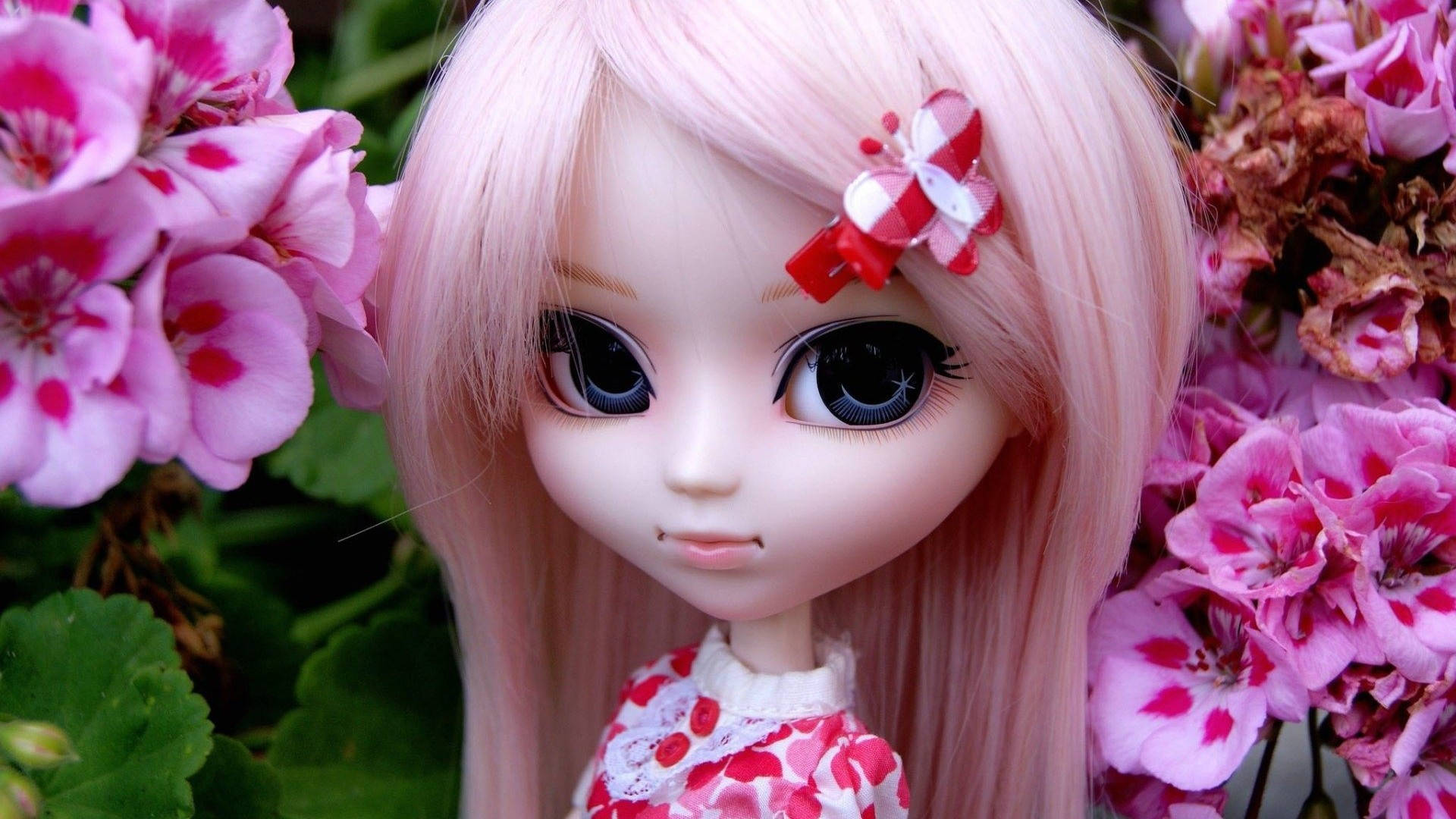 Barbie Doll With Pink Flowers Background