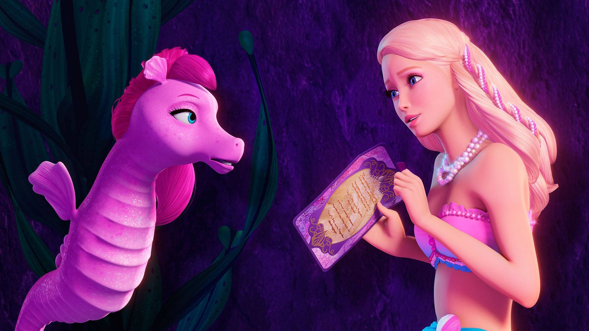 Barbie Mermaid And Seahorse Arguing Background