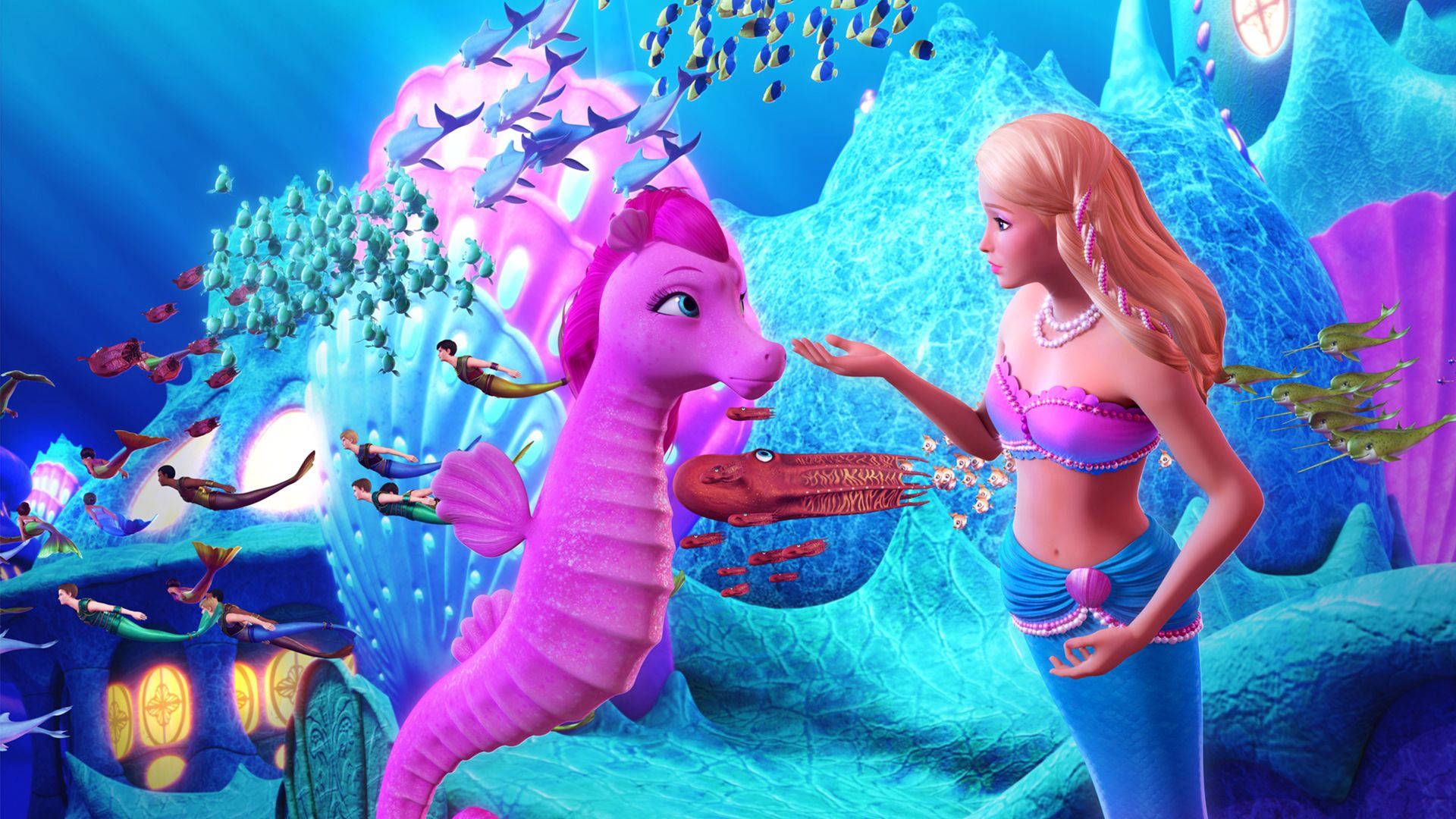 Barbie Mermaid And Seahorse Background