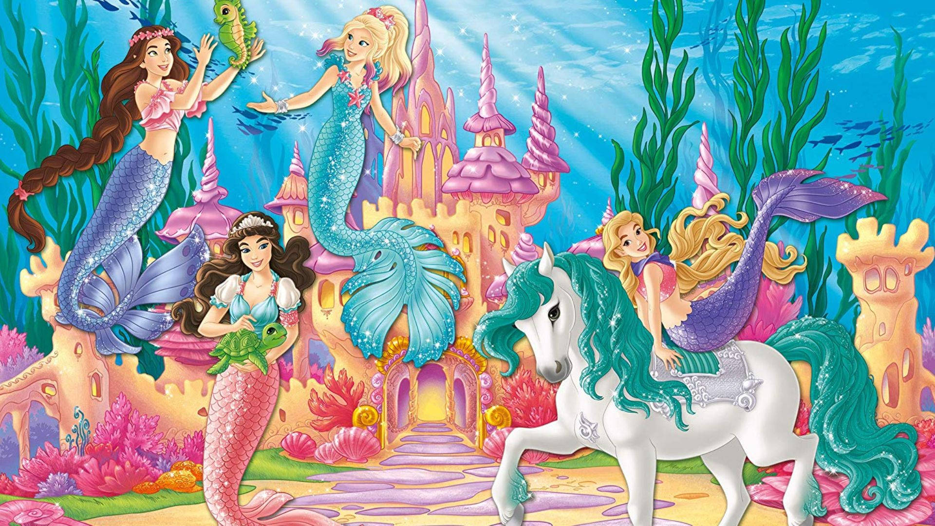 Barbie Mermaid Friends And Their Pets Background