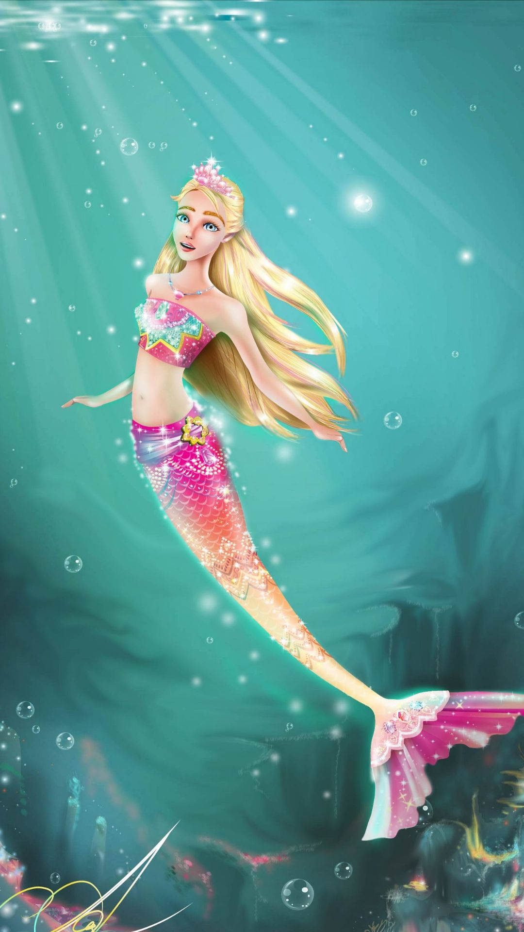 Barbie Mermaid In The Green Sea Background