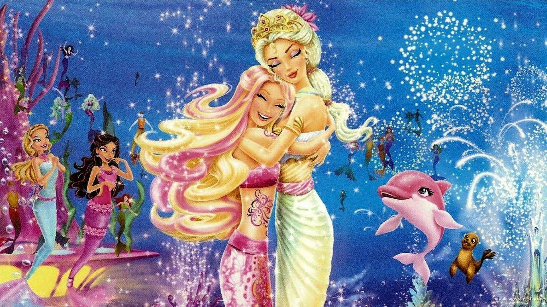 Barbie Mermaids Hugging Background