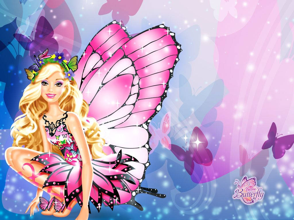 Barbie With Adorable Pink Butterfly Wings Background