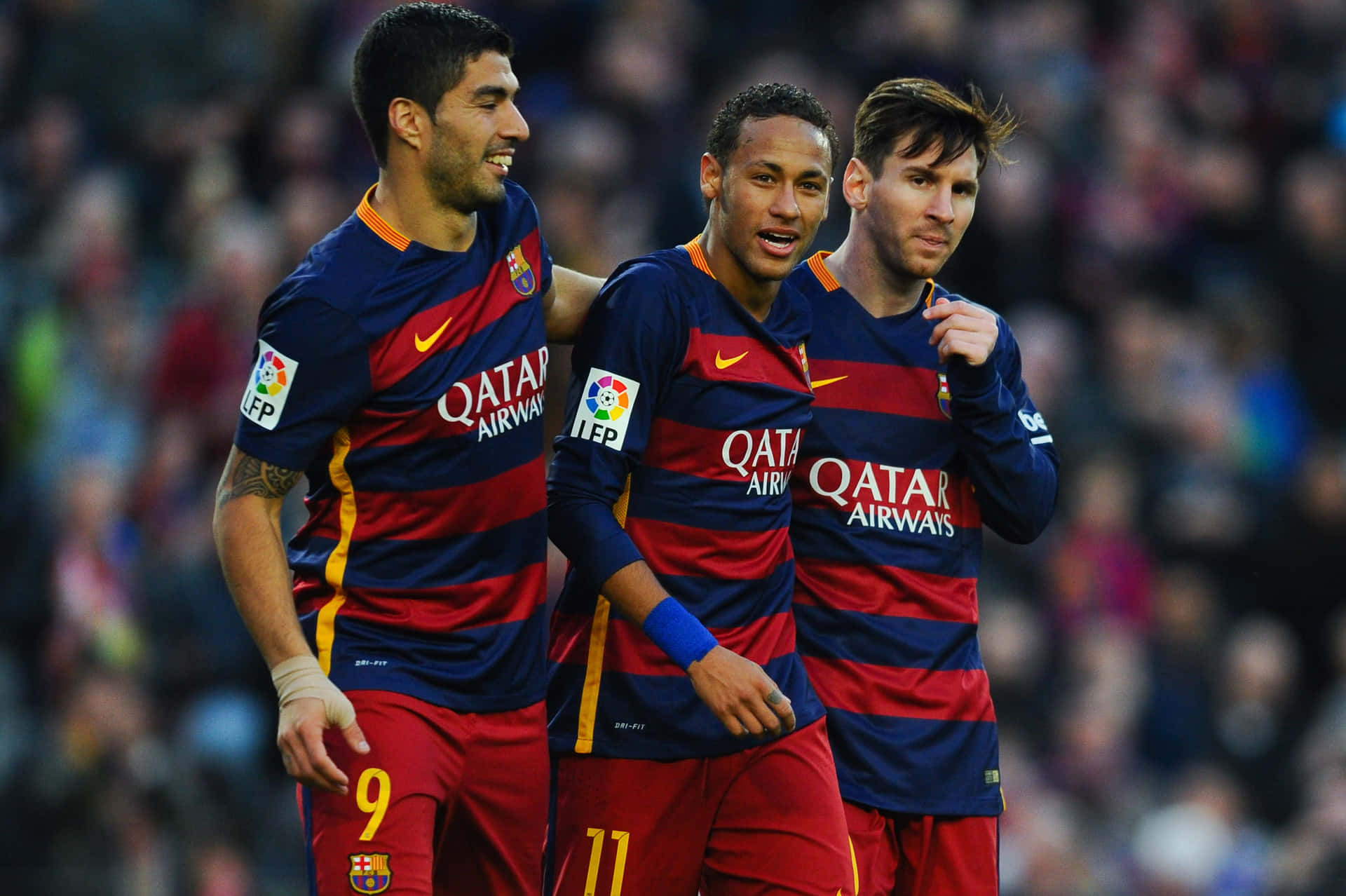 Barcelona Fc Players Celebrate After Scoring A Goal Background