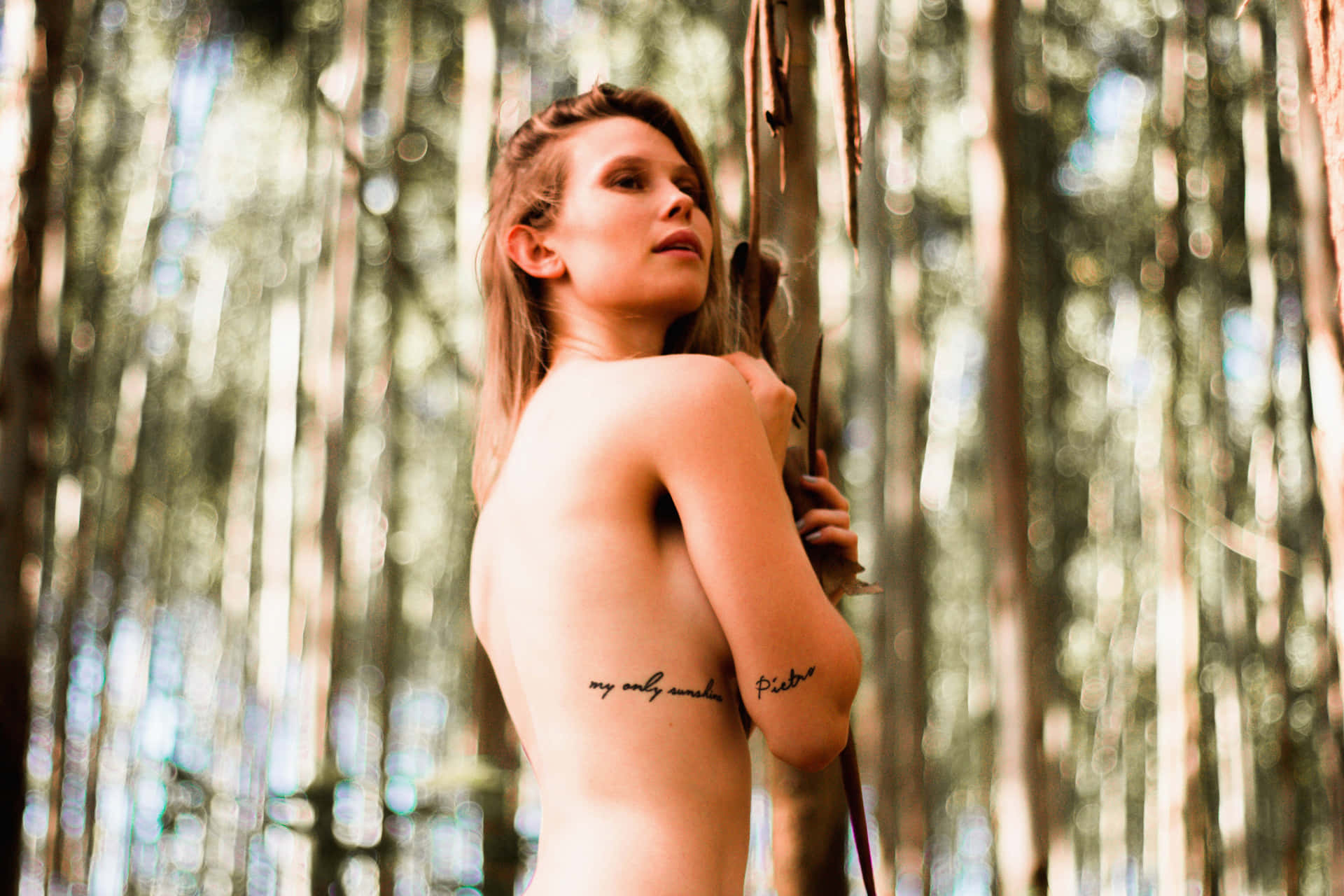 Bare Female Body In The Forest Background