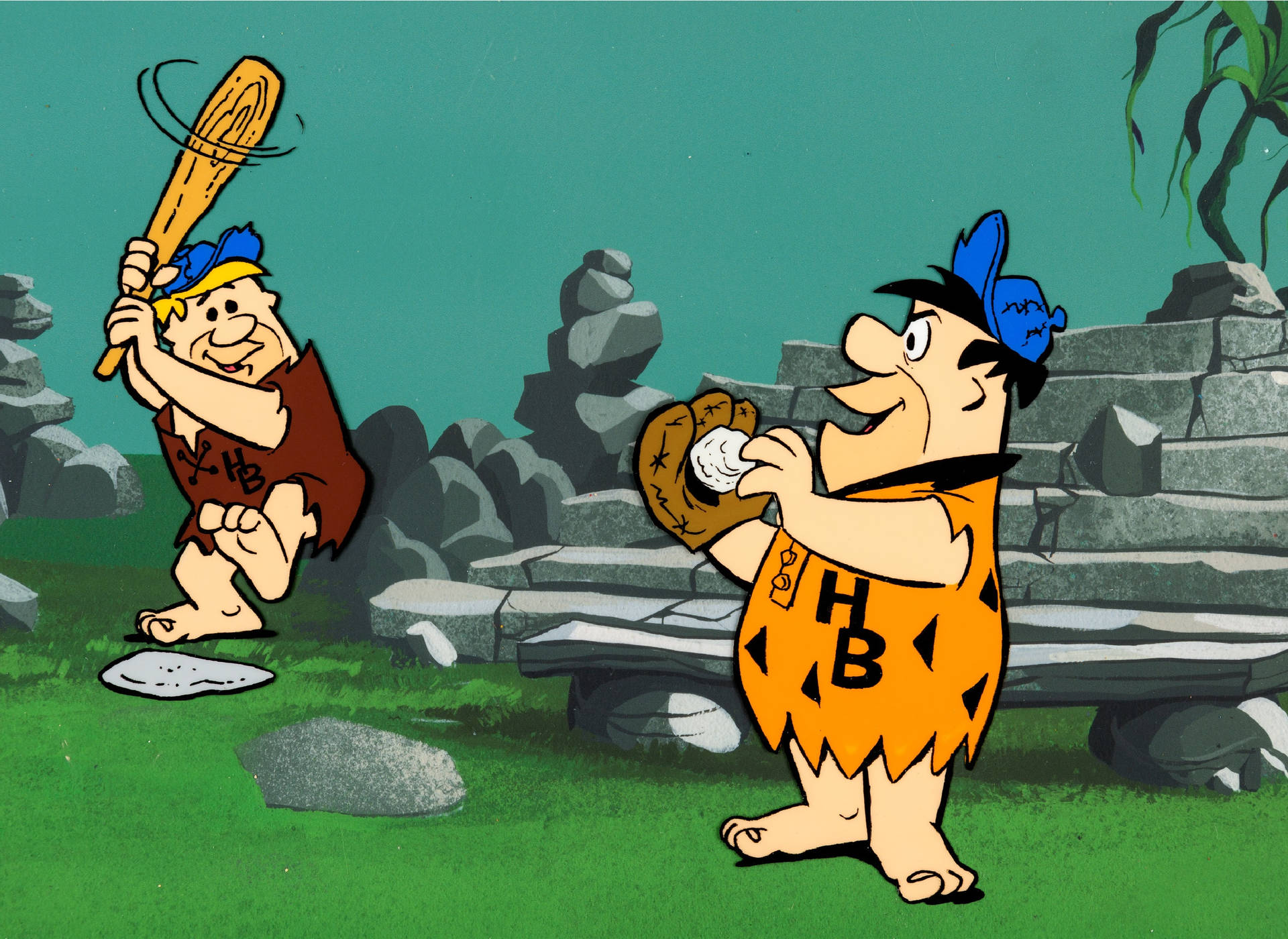 Barney And Fred Flintstone Play Baseball Background