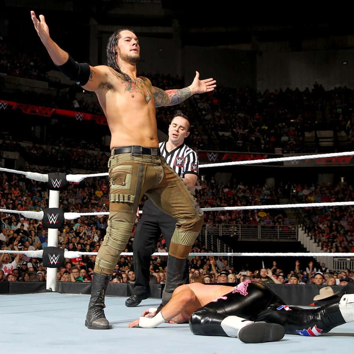 Baron Corbin Wrestling With Dolph Ziggler Background