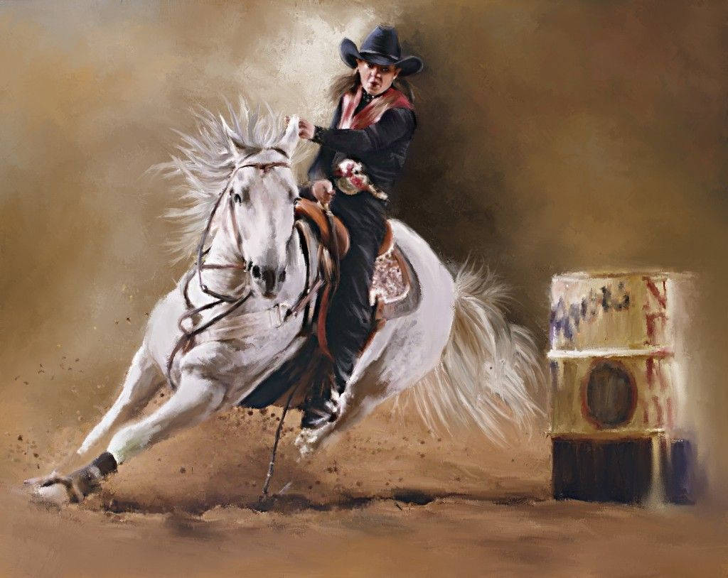 Barrel Racing Cowgirl Canvas Artwork Background