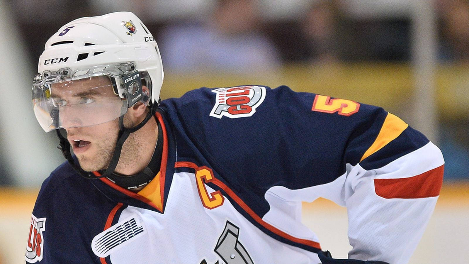 Barrie Colts Defenseman Aaron Ekblad In Ontario Hockey League Background