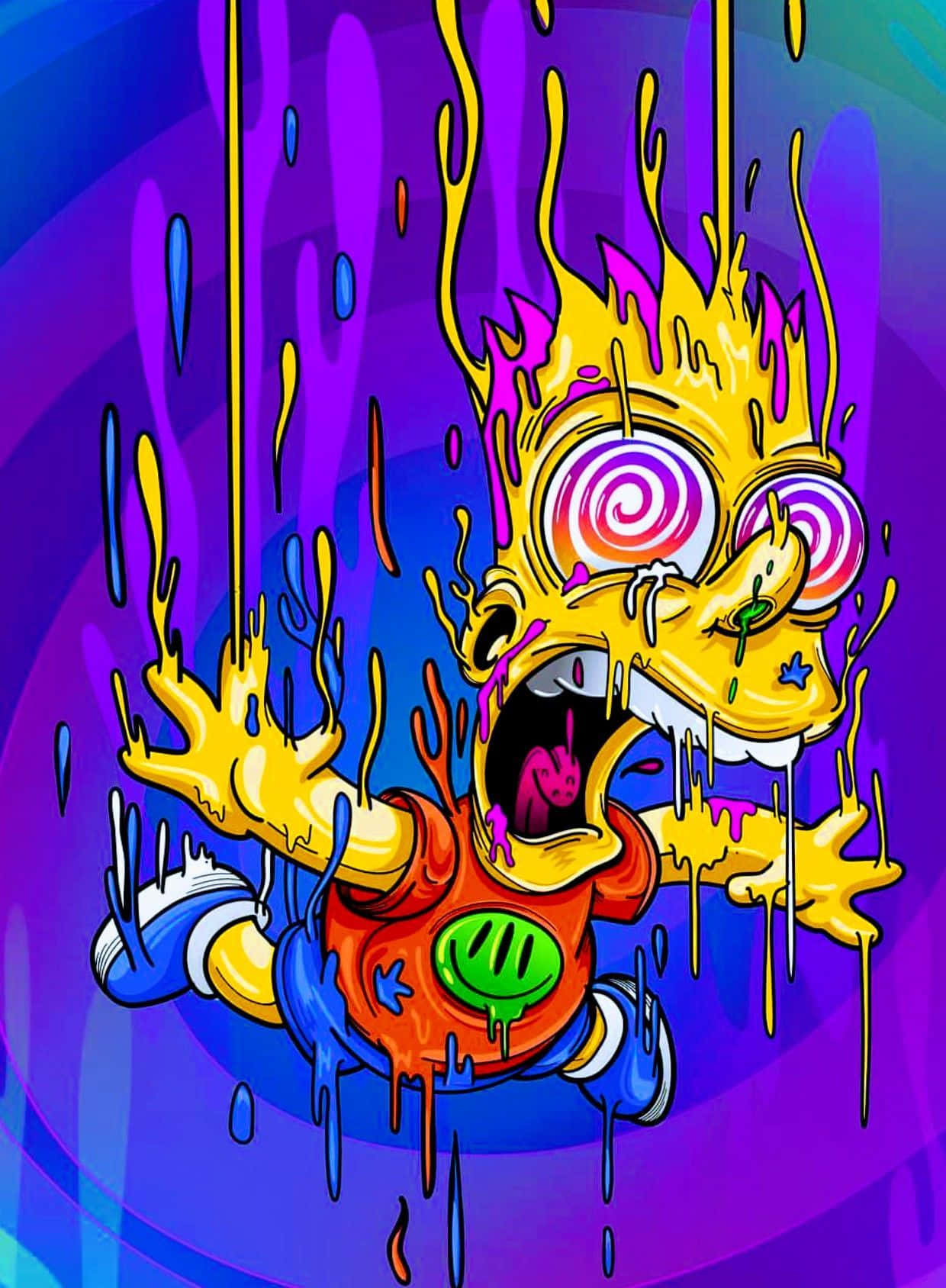 Bart Simpson Falling Trippy Paint Drip Background